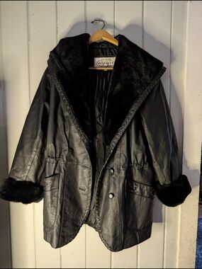 Winlit Black Faux Leather Jacket with Plush Fur Trim